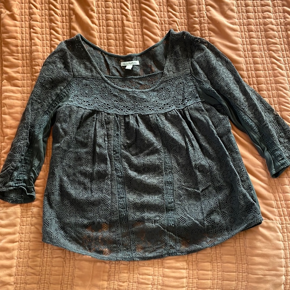Charcoal grey American Eagle Peasant blouse M